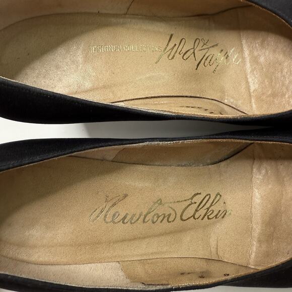 Newton Elkin Lord And Taylor Black Heels Pumps Size 6 B Vintage Fabric Solid - Picture 6 of 11
